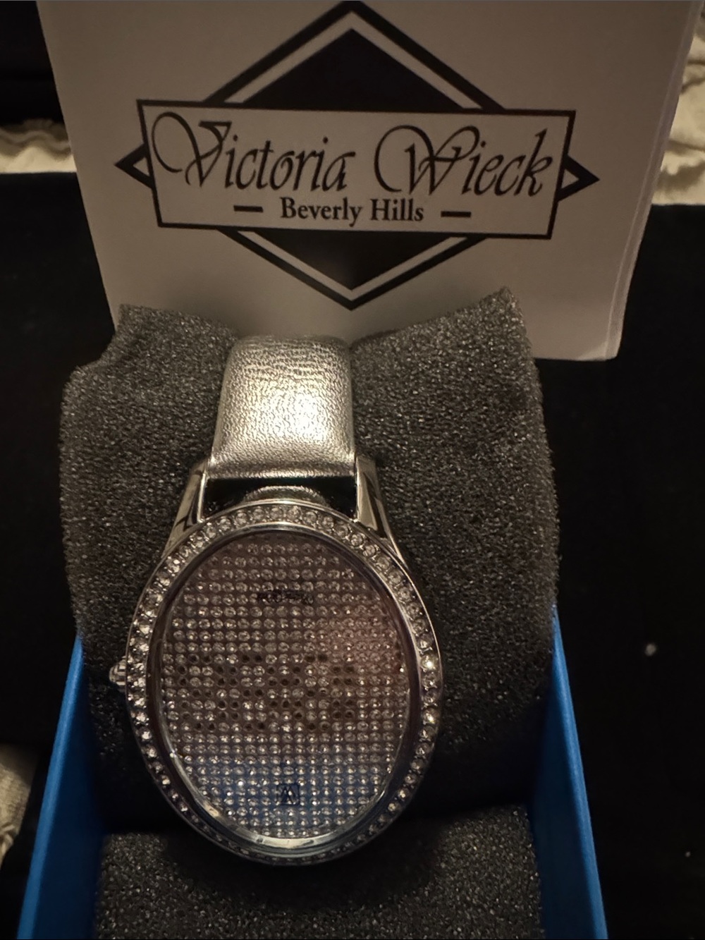 Victoria Wieck Silver Crystal-Accent Women's Watch with Metallic Strap